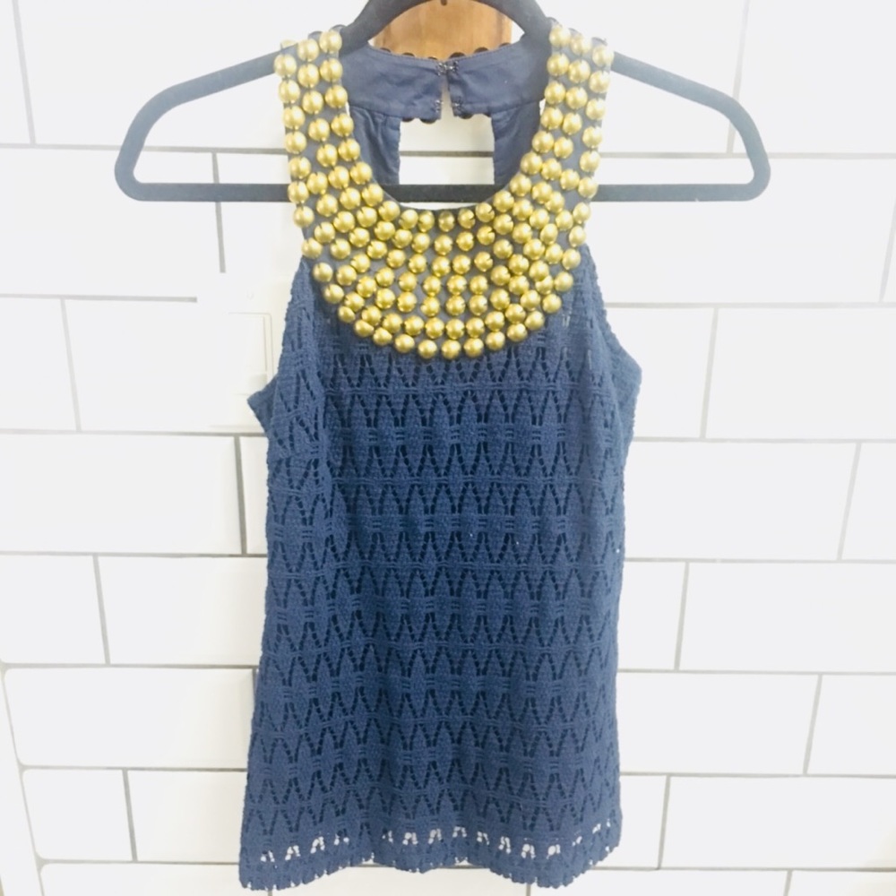 Trina Turk blue lace top.